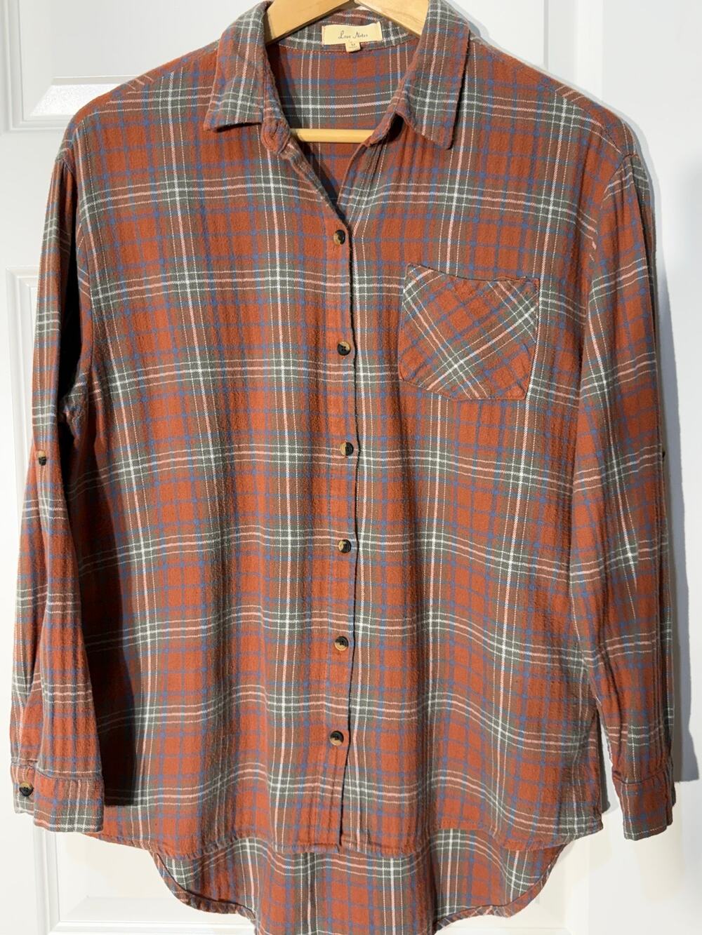 Love Notes Rust Orange Lightweight Cotton Button-Up Shirt, Women's Size M